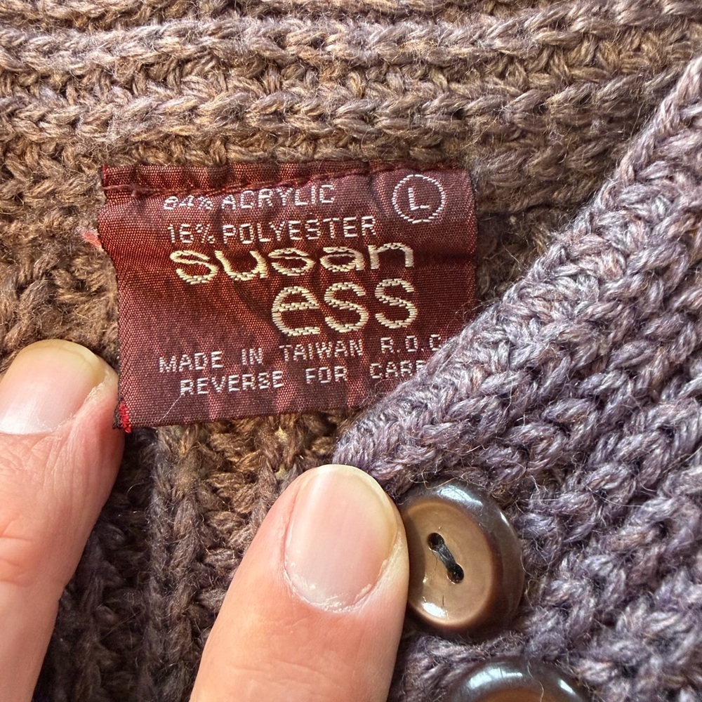 Vintage 70-80's Susan Ess Knit Cardigan with hole in pocket Size L (P) - Picture 2 of 6